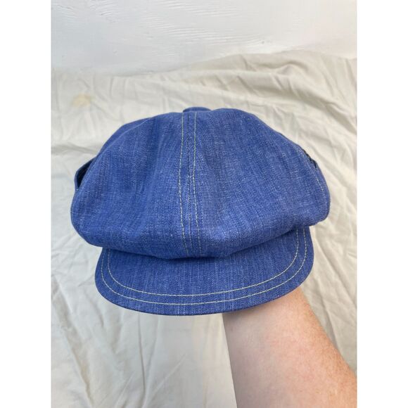 Vintage 1970s Paperboy Hat Blue Denim Pocket Zipper UNION MADE Newsboy - Picture 4 of 12